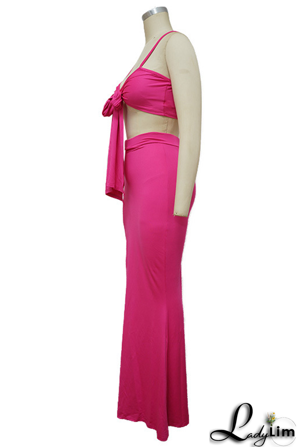 Tangerine Red Sexy Solid Split Joint Spaghetti Strap Sleeveless Two Pieces