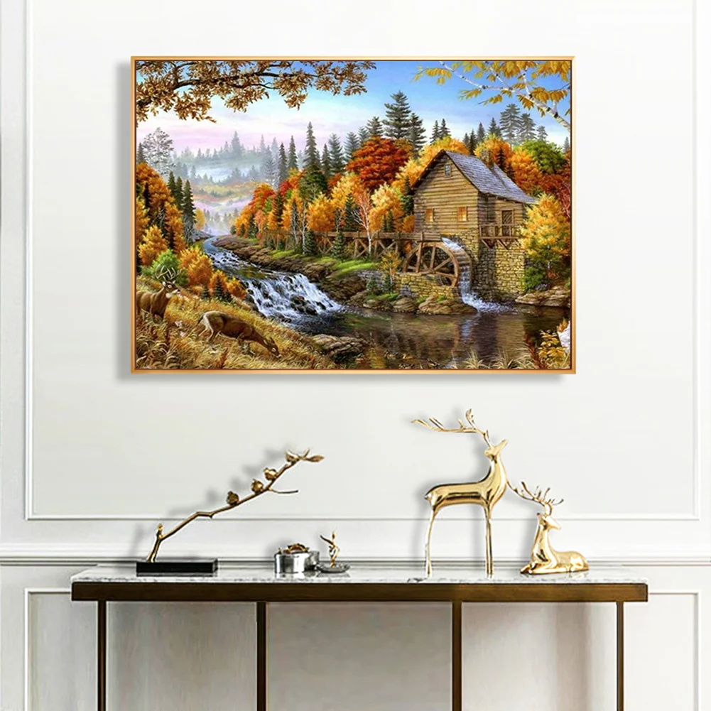 14CT Full Stamped Cross Stitch - Autumn Cottage(Canvas|40*50CM)