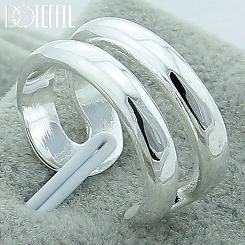 DOTEFFIL 925 Sterling Silver Double Line Rings Female Couple Rings for Woman Man Jewelry 