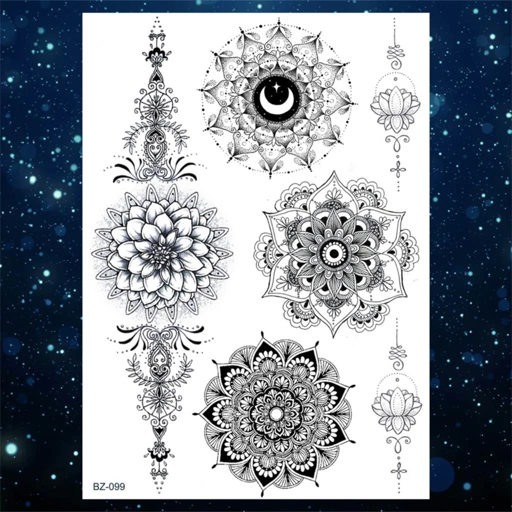 Sdrawing Henna Temporary Tattoos For Women Girls Feather Butterfly DreamCatcher Fake Gem Tattoo Sticker Chest Arm Tatoos Tribal