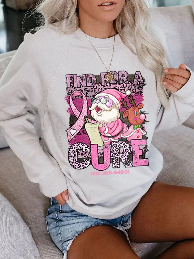 Christmas Breast Cancer Awareness Find For A Cure Print Sweatshirt
