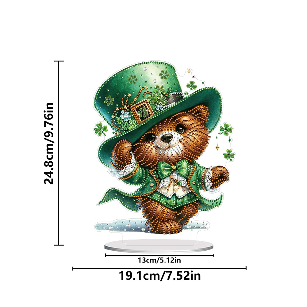 DIY Acrylic St. Patricks Day Bear Special Shape Diamond Painting Tabletop Ornament Creative Home Decor & Gift Idea for Adults - Relaxing Craft Activity