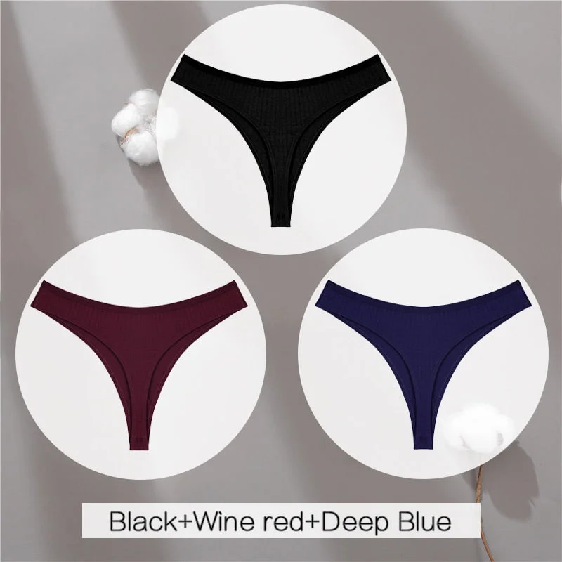 FINETOO Cotton Thongs Women 3Pcs/set Soft T-back Underpants S-XL Ladies G-string Underwear Low Waist Cotton Panty Lingerie New