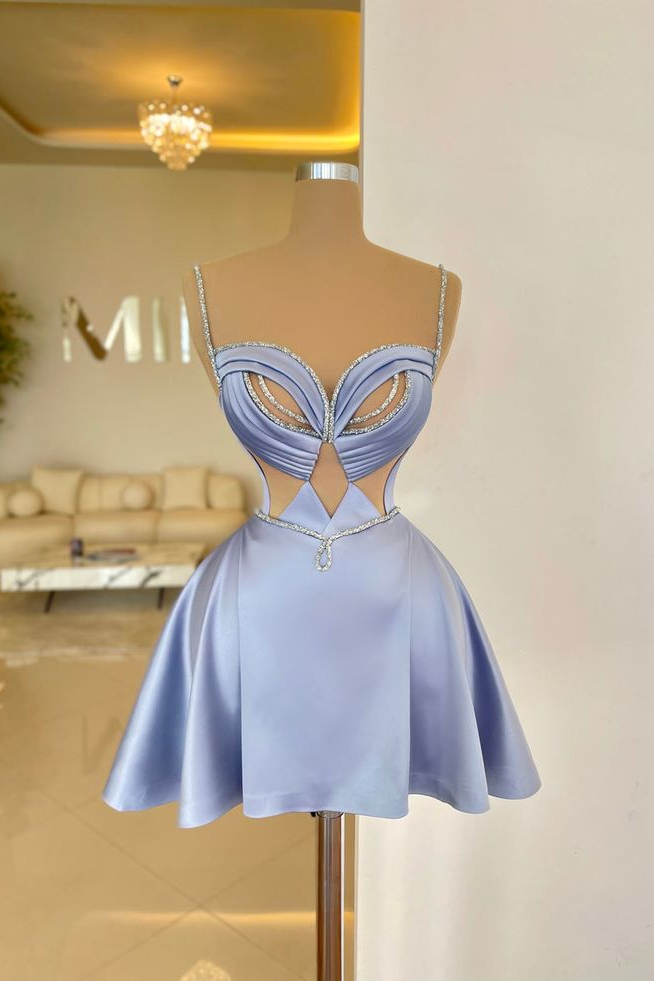 Daisda Sleeveless Spaghetti Straps A-Line Homecoming Dress With Beads