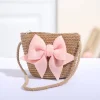 Cute Bow Straw Shoulder Bags Baby Girls Handmade Woven Crossbody Bag Princess Kids Messenger Bags Mini Coin Purse Beach Handbags