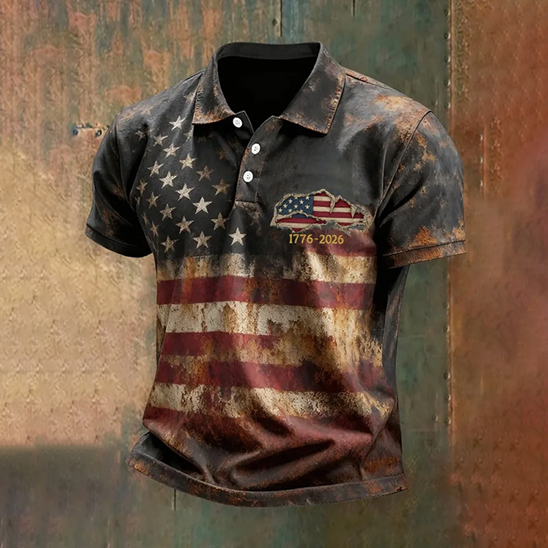  Men's Vintage Flag Washed Polo Shirt Westsshops
