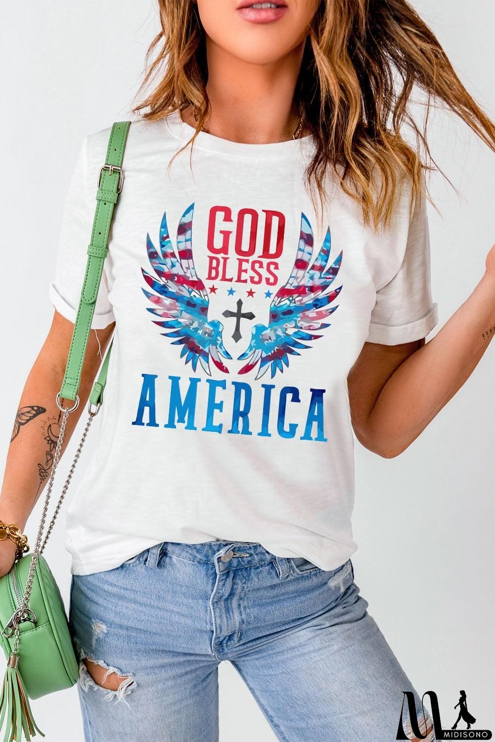 MidiSono - GOD BLESS AMERICA Cuffed Tee Shirt