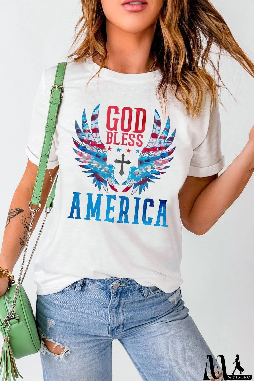 MidiSono - GOD BLESS AMERICA Cuffed Tee Shirt