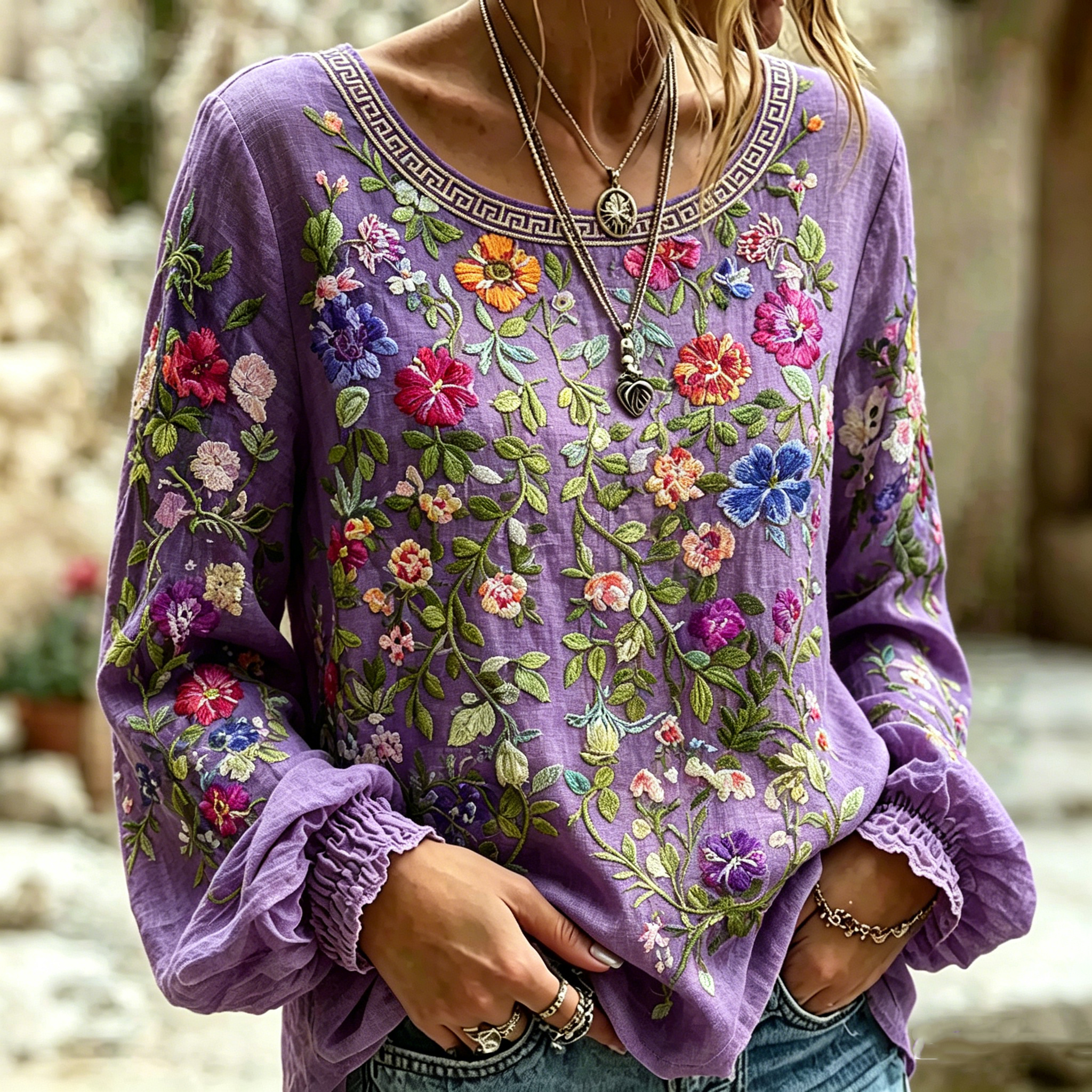 Women's Retro Colorful Floral Casual T-shirt elevenforest