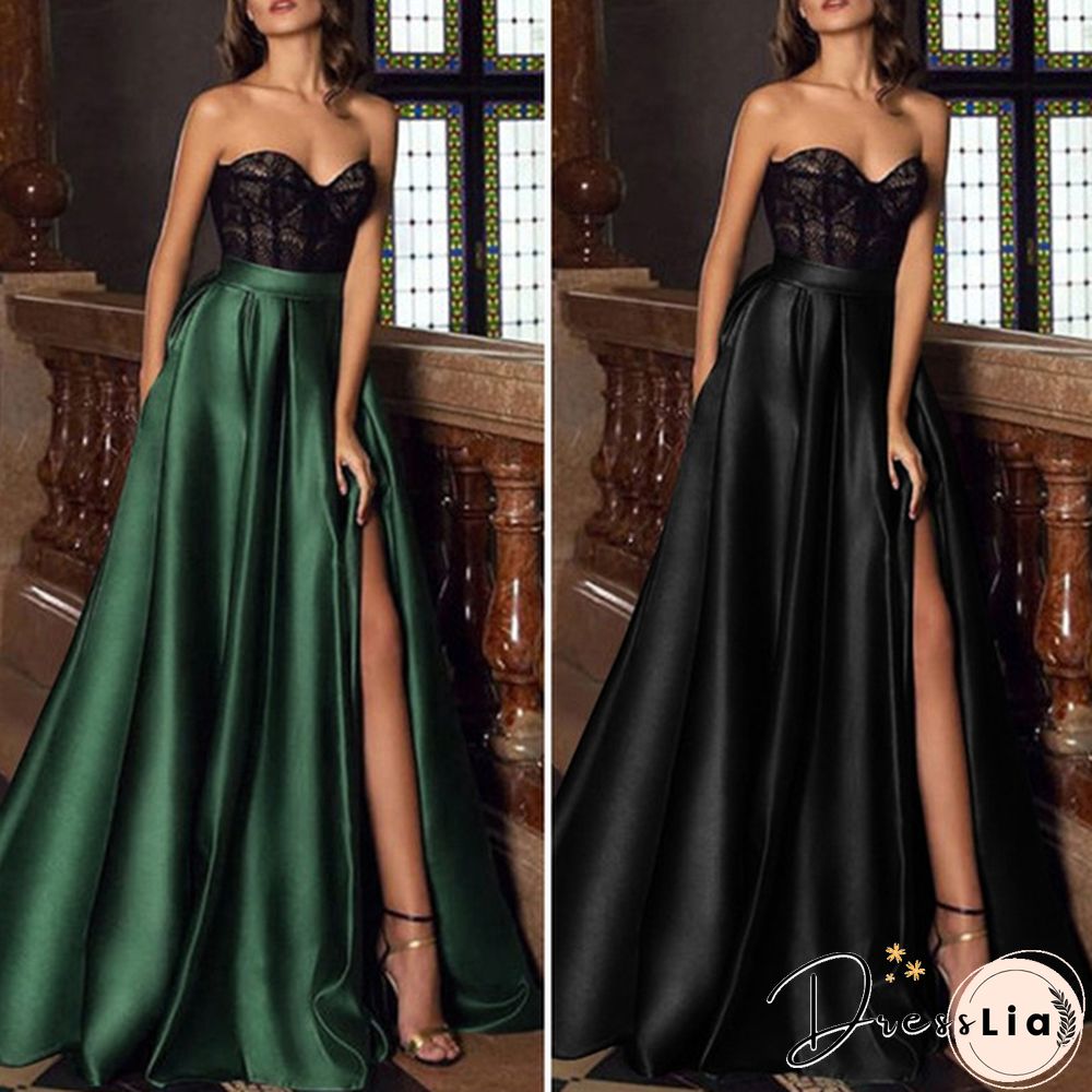 Women Elastic High Waist Split Hem Long Skirt Stain Solid Color Pleated Loose Party Beach Umbrella Skirt Plus Size