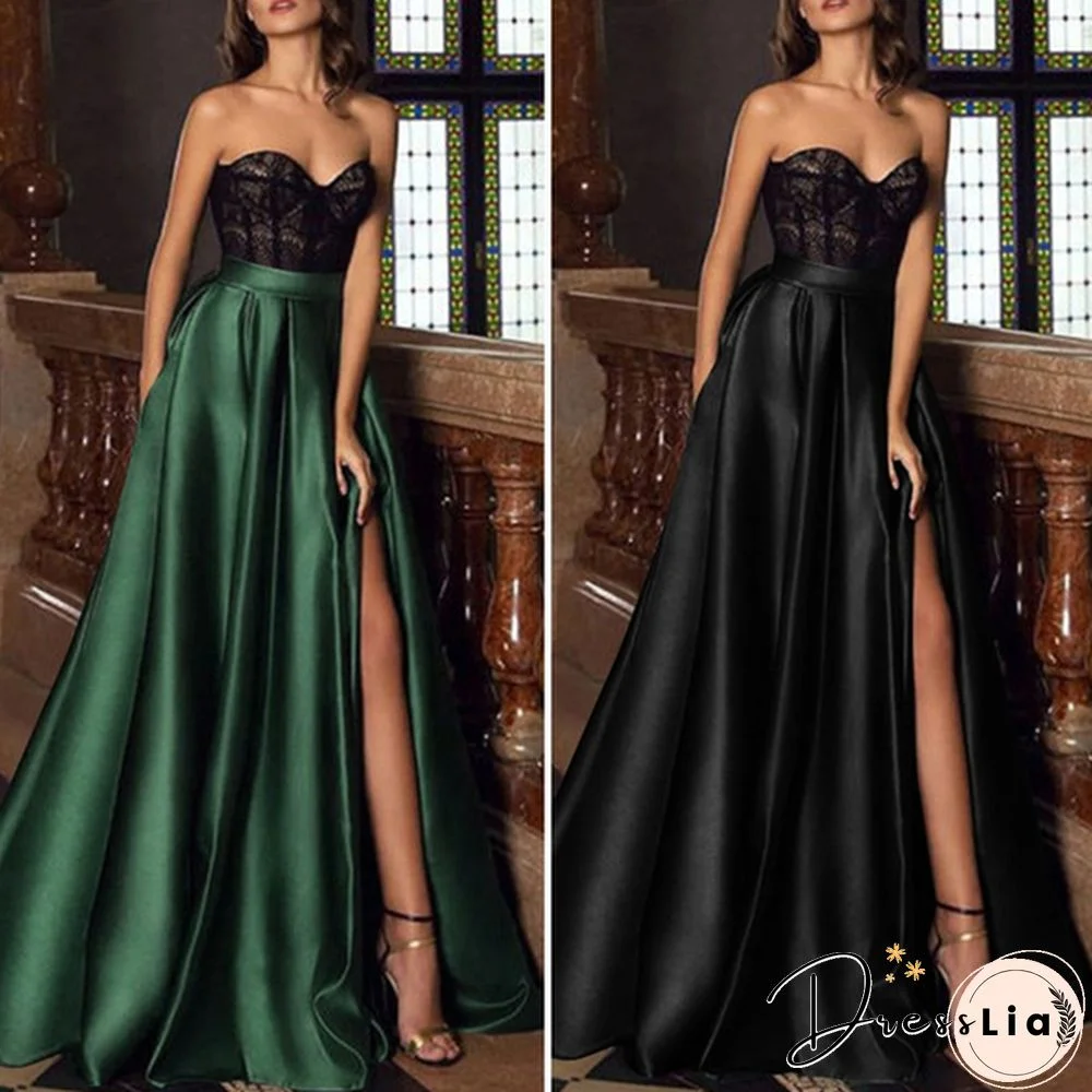 Women Elastic High Waist Split Hem Long Skirt Stain Solid Color Pleated Loose Party Beach Umbrella Skirt Plus Size