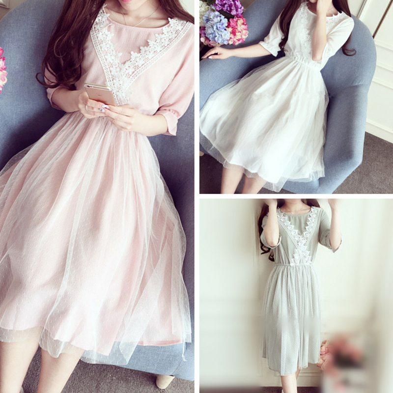 4 Colors Princess Lace Chiffon Dress SP166406