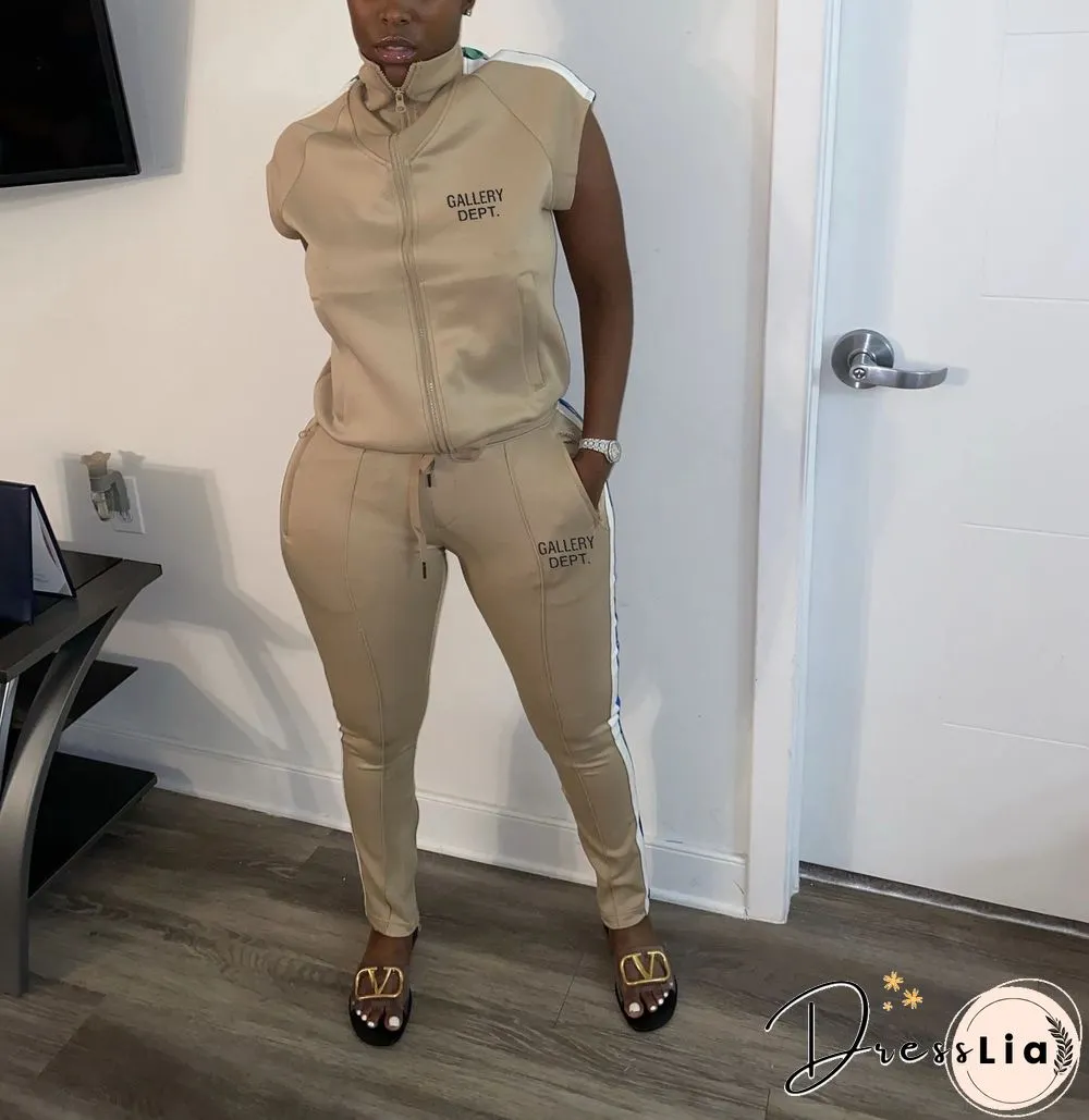 Sportswear Zipper Short Sleeve Jacket Full Pants Tracksuit