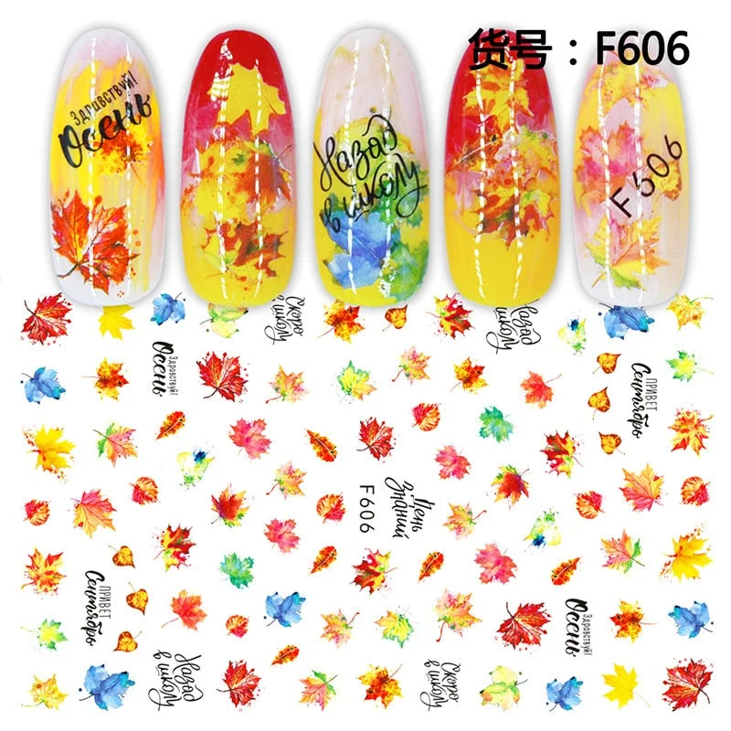1pcs Fall Maple Leaves Nail Stickers 3D Yellow Gold Fall DIY Sliders Nail Art Decoration Autumn  Adhesive Manicure Nail Decals-Nail Inspo
