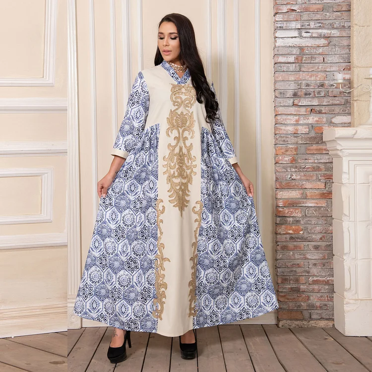 Sequins Embroidery Printed Long Dress