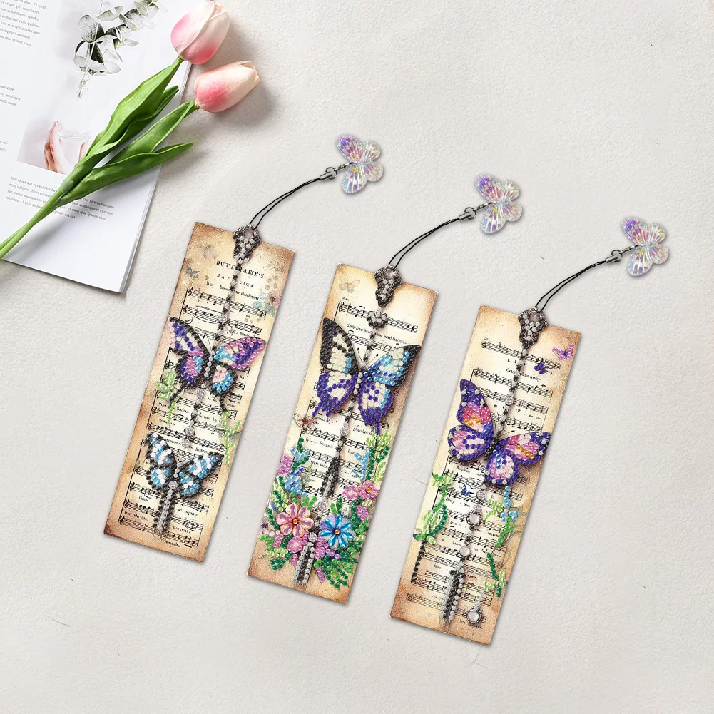 3Pcs DIY Butterfly Special Shape 5D Diamond Painting Bookmark for Book Lovers