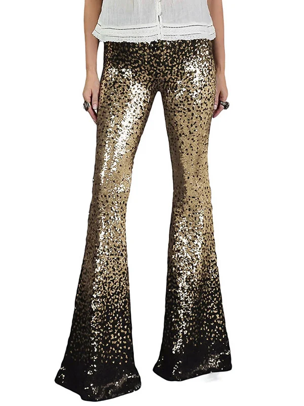 Contrast Color Gradient Sequined Shiny Flared Pants Skinny Leg Pants Bottoms