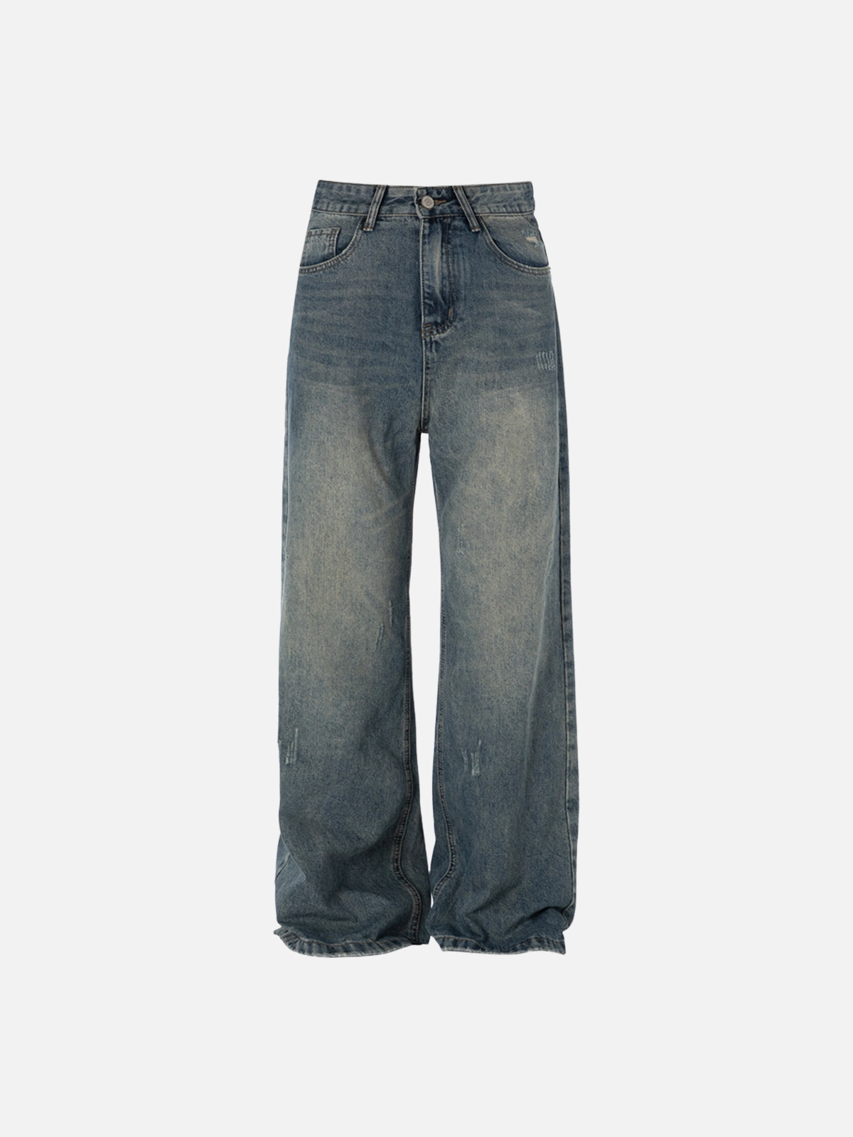 Blue Vintage Washed Straight-Leg Distressed Jeans Front