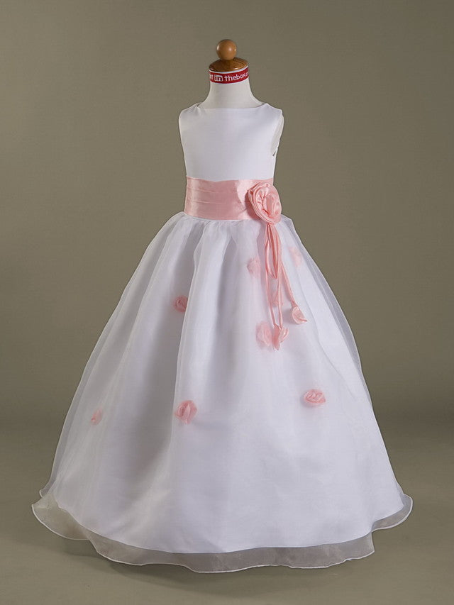 Oknass  A-Line Sleeveless Bateau Neck Flower Girl Dresses  Organza  Satin  With Ruched  Ruffles 