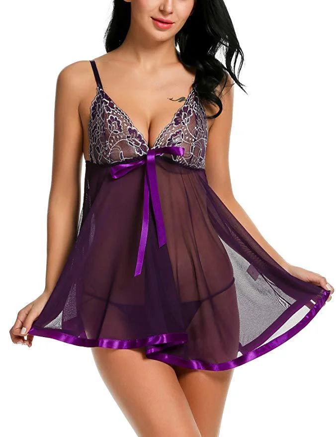 Churchf Churchf Underwear Sexy Female Net Gauze Bow Halter Sleeping Dress Home Clothes Sex Suit