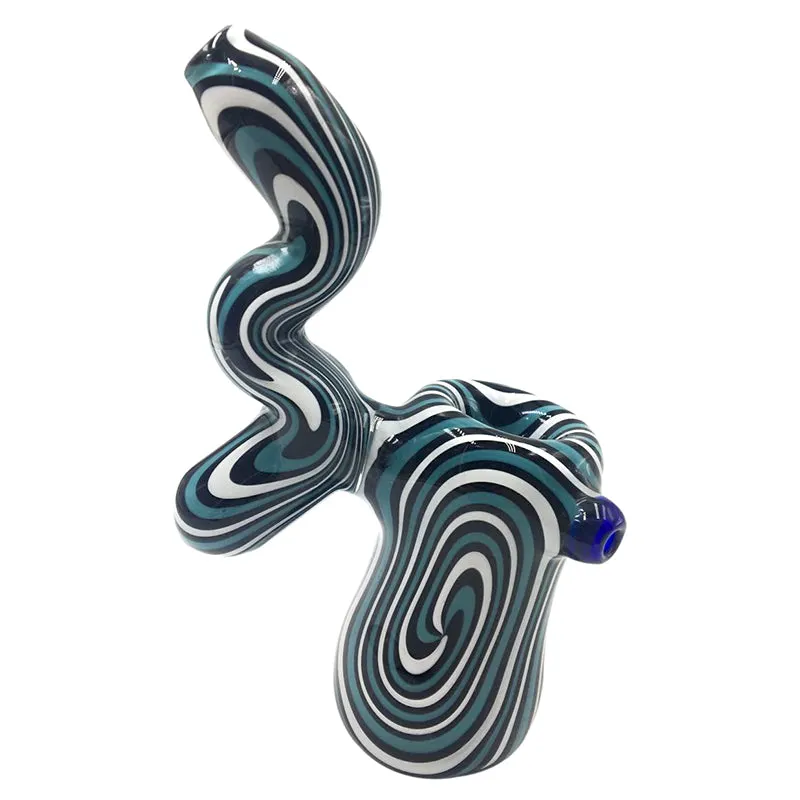 Blue Color Glass Bubbler Pipe with White Line