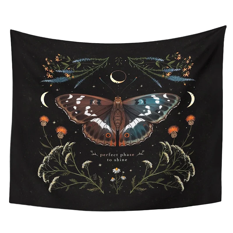 Botanical Mushroom Tapestry Wall Hanging Vintage moon phase Hippie Bohemian Tapestries Colorful Psychedelic INS Home Decor