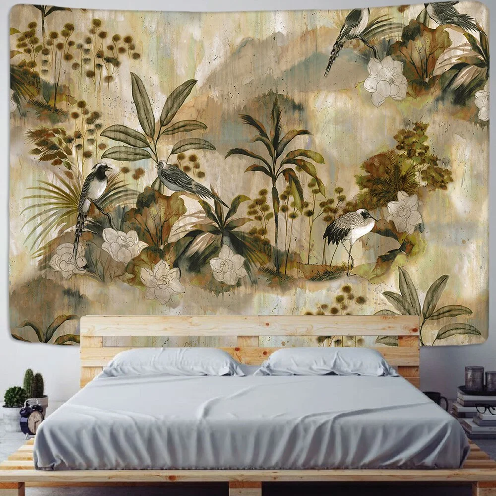 Tropical Plant Printed Tapestry Wall Hanging Nordic Ins Home Living Room Bedroom Fabric Hanging Painting Background Decoration