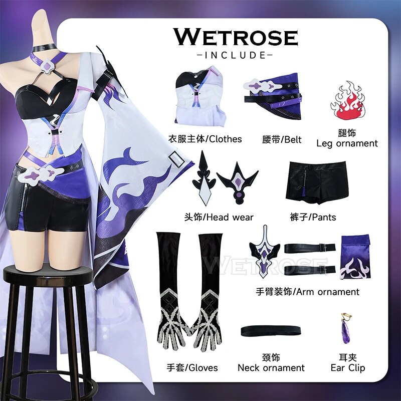 [Wetrose] Acheron Honkai Star Rail Cosplay Costume Yomi Galaxy Rangers Ахерон Wig Full Set