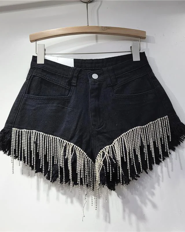 Tassel Chain Denim Shorts