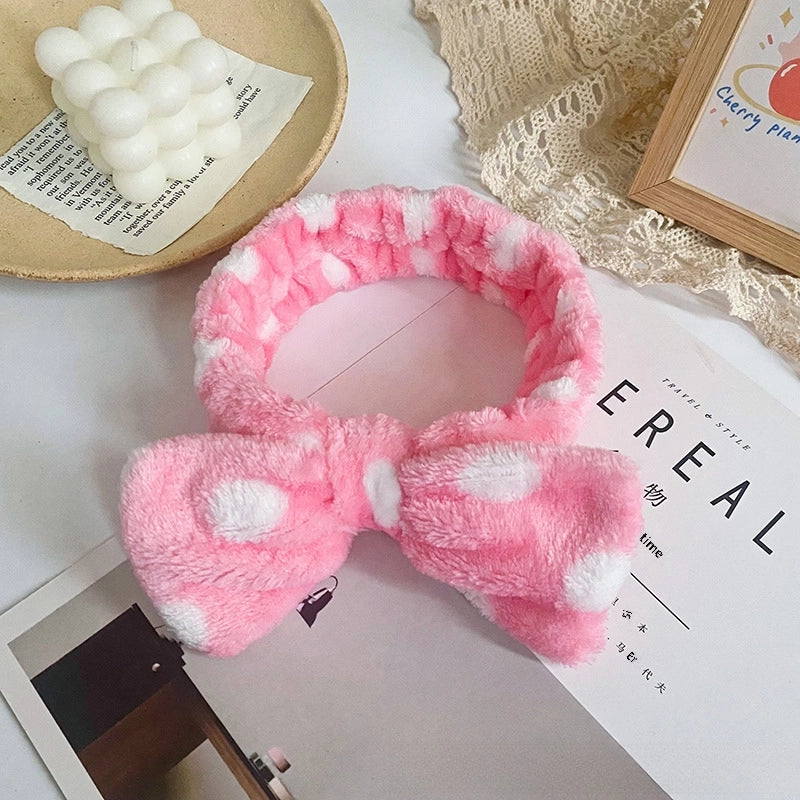 Leopard Stripe Bow Hair Band Women’s Face Washing Sports Hair Band Coral Fleece Hair Accessories