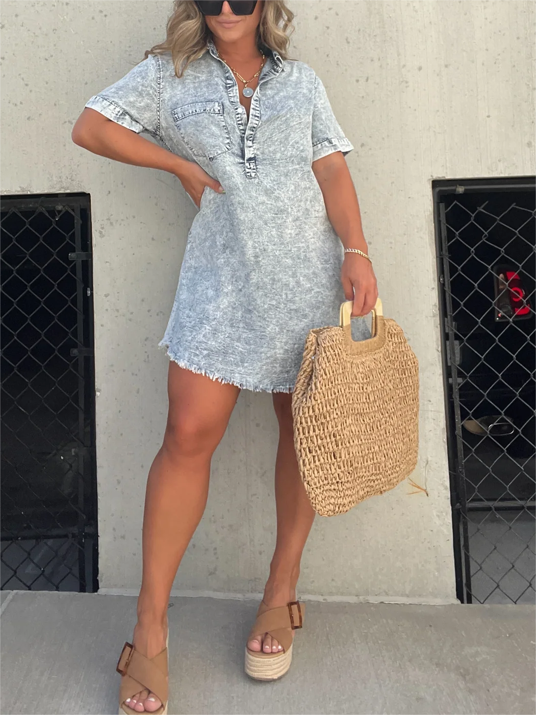 Women's Washed Shirt Dress - tree - Codlins