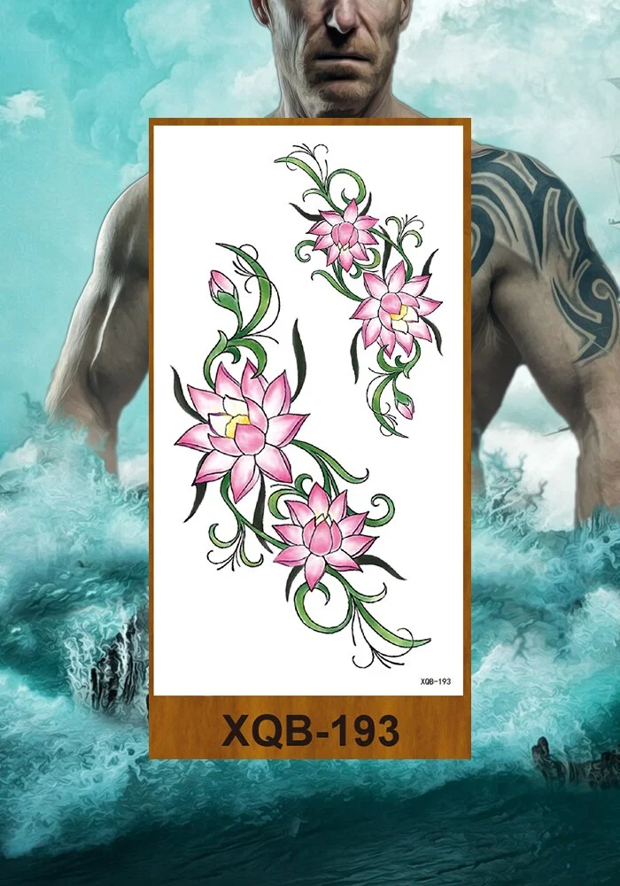 Temporary Tattoos Stickers Women Girl Chest Arm Fake Tatoo Lotus Peony Rose Magnolia Flowers Totem Face Body Makeup Waterproof