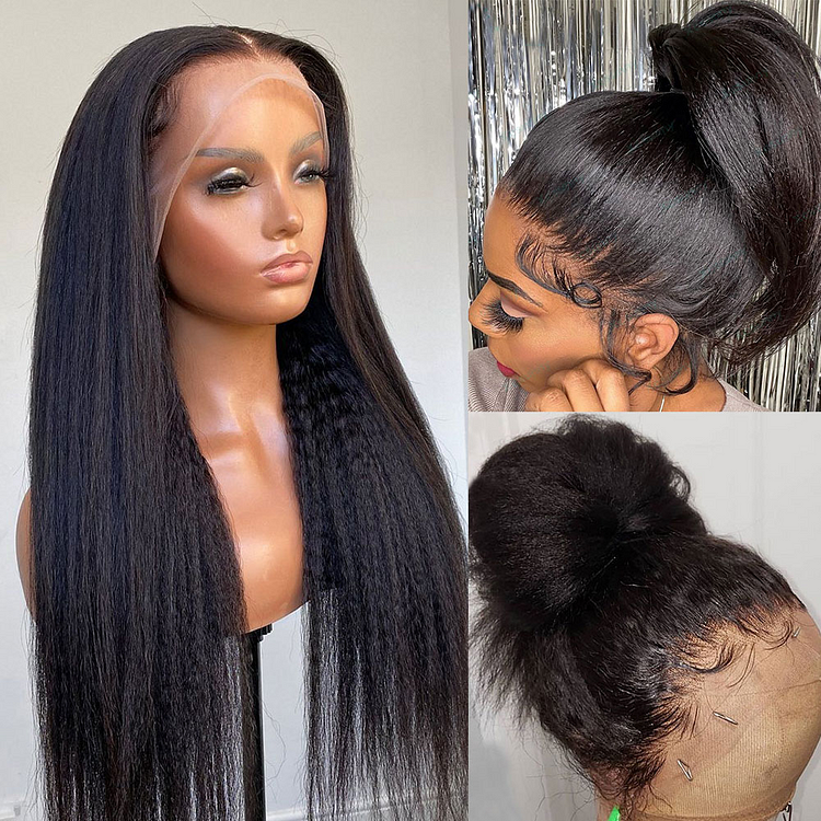 Kinky Straight Pre-Made Hairline 360 Lace Frontal Ponytail Wig [360KS]