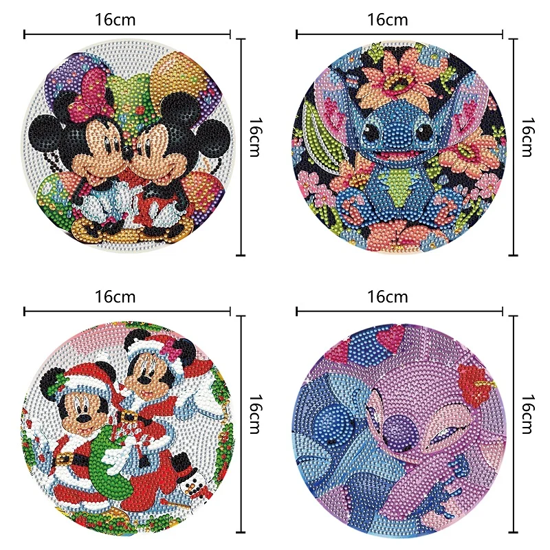 4pcs DIY Disneyland Cartoon Wooden Diamond Painted Placemats for Dining Table Decor(16*16cm)