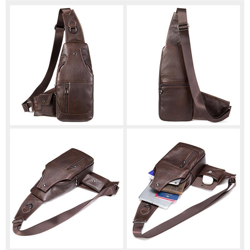 Mens Casual Multipurpose Vintage Large Capacity Leather Chest Packs