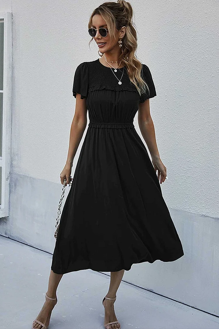 Luditu Midi Dress, Ruffle Grace in Black