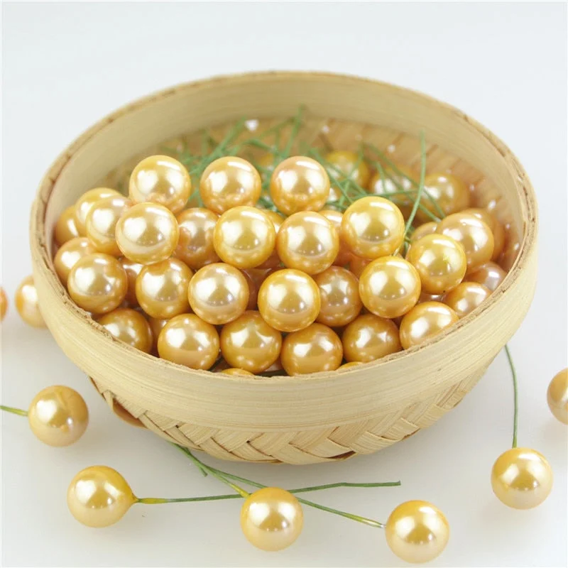 500pcs 1.2cm Mini Fake Plastic Fruit Artificial Small Berries Red Cherry Stamen Pearlized Wedding Christmas Diy Decorative