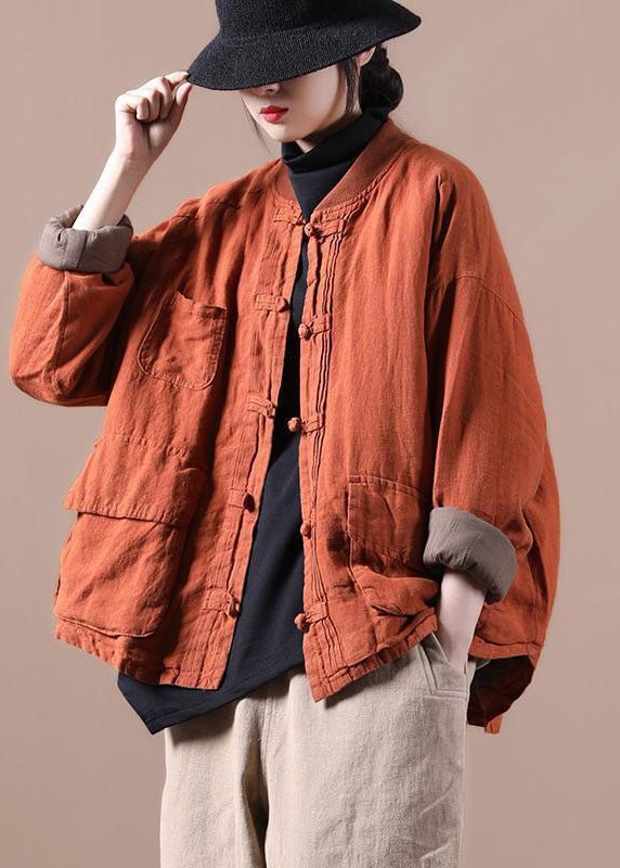 Orange Warm Linen Jackets Oriental Winter Parka Coats