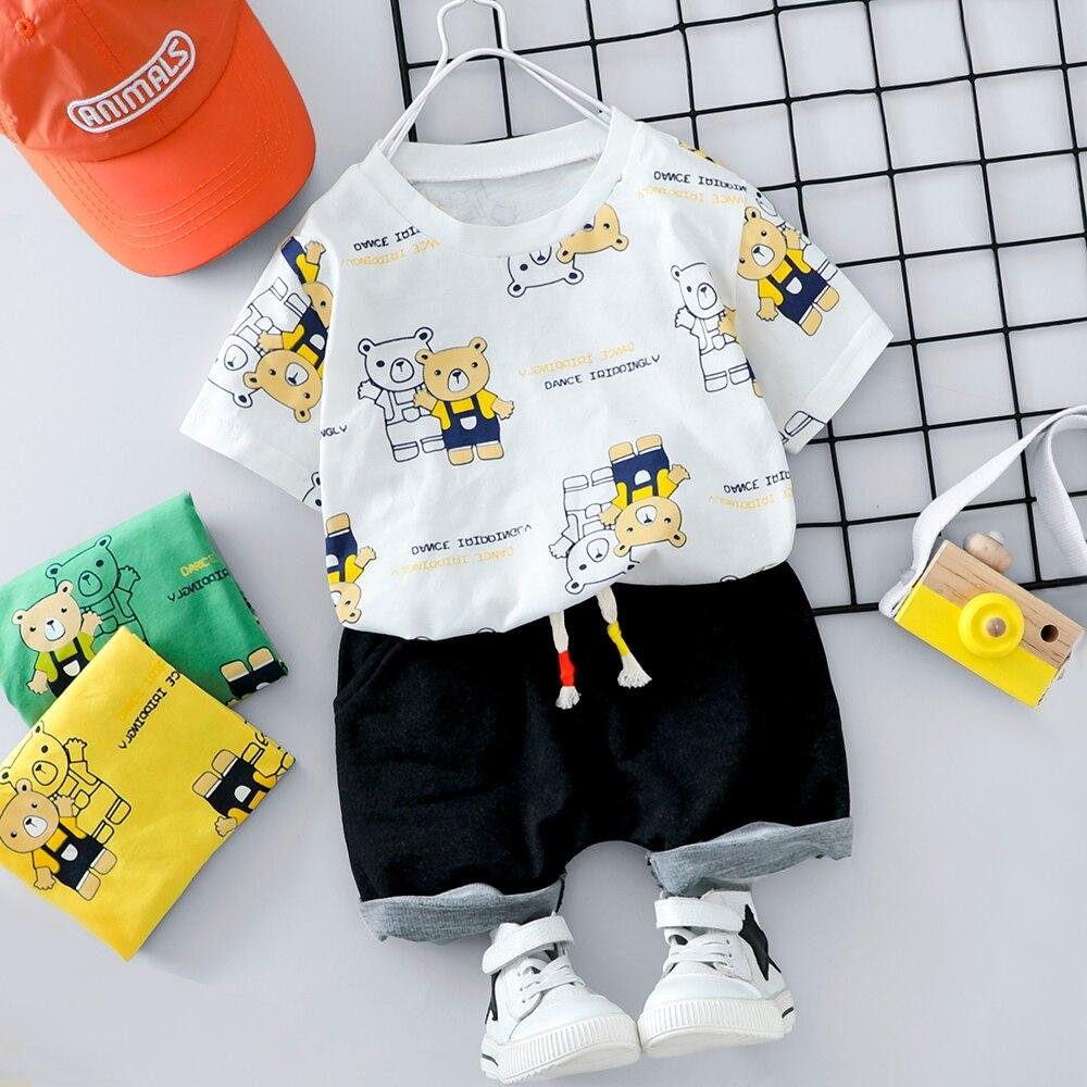 Cartoon Toddler Baby Boys Summer Clothes Printed Bear O-neck Shirt Shorts 2 Pieces Children Outfits Short Sleeve Newborn Costume