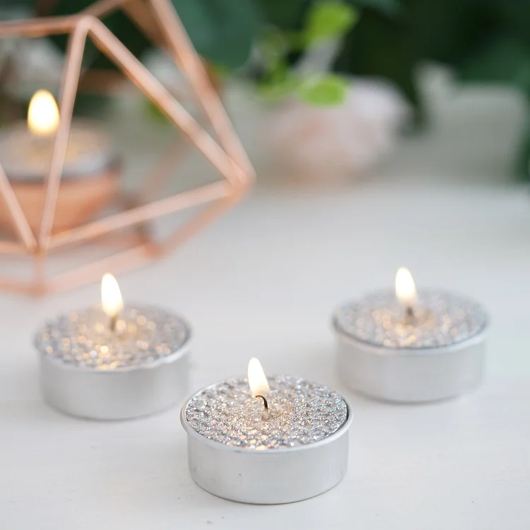 9 Pack Metallic Silver Tealight Candles, Unscented Dripless Wax - Textured Design