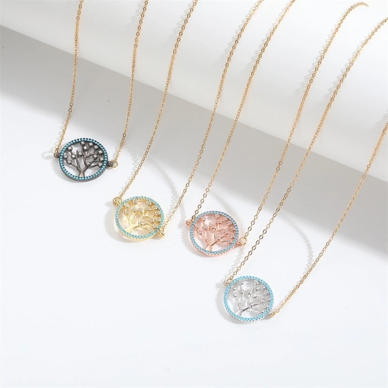 Copper 14K Gold Plated Inlay Tree Zircon Copper Necklaces