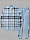 Men's fashion casual color match print long sleeve two piece set