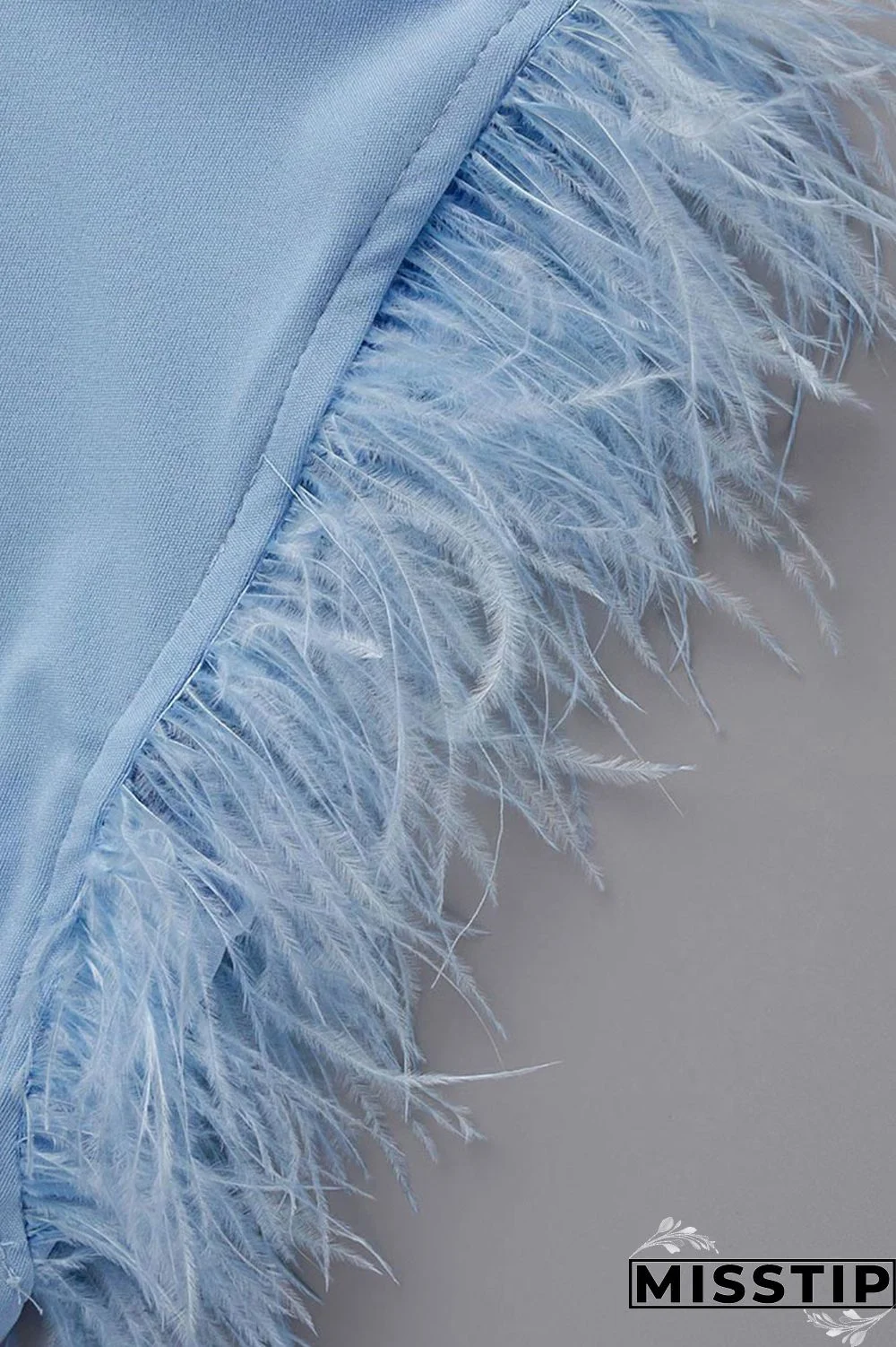 Sky Blue Fashion Casual Solid Patchwork Feathers O Neck Sleeveless Two Pieces