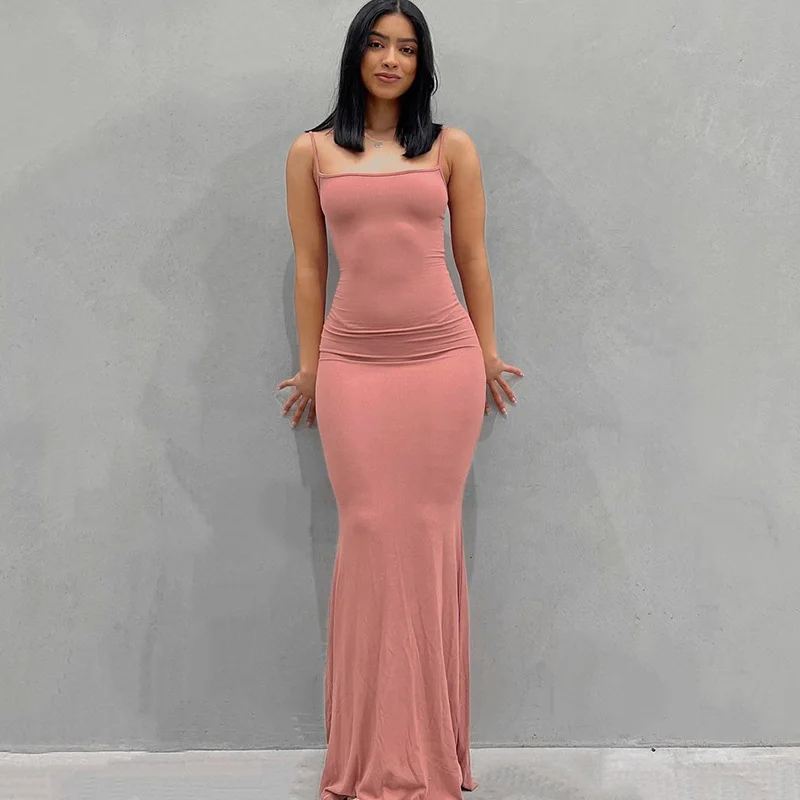 Satin Slip Sleeveless Backless Slim  Maxi Dress 2023 Fall Winter Women Christmas Halloween Party  Concise