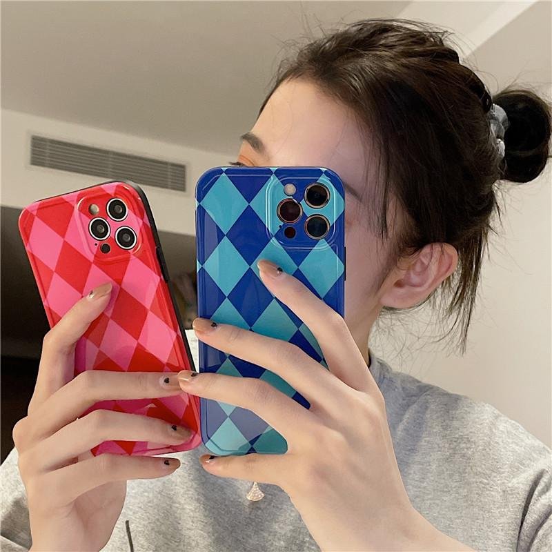 Blue & Pink Retro Plaid Full Protect Case for iPhone