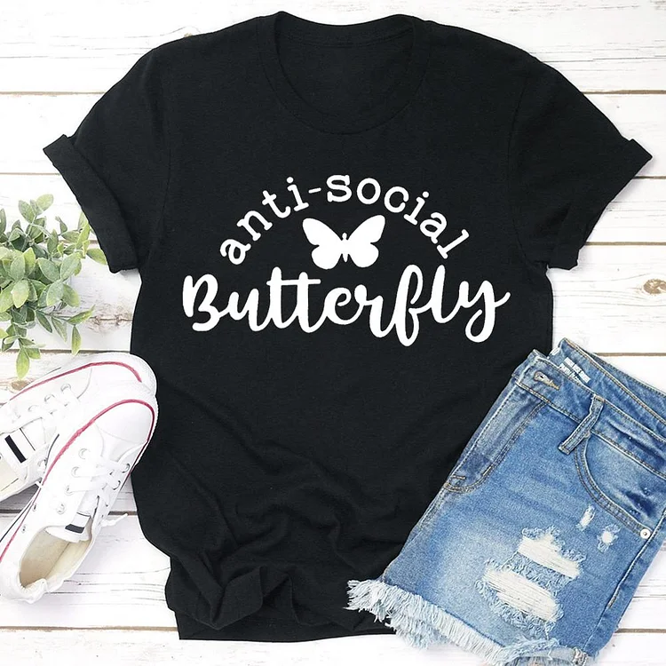 Anti-social butterfly insect T-shirt Tee -04287-Annaletters
