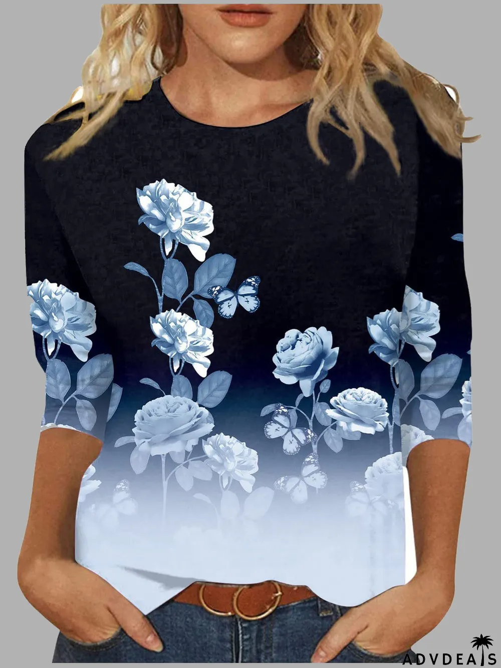 Women's Graphic Pattern Solid Color Scoop Neck 3/4 Sleeve Top