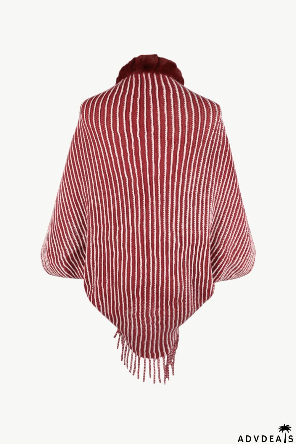 Striped Open Front Fringe Poncho
