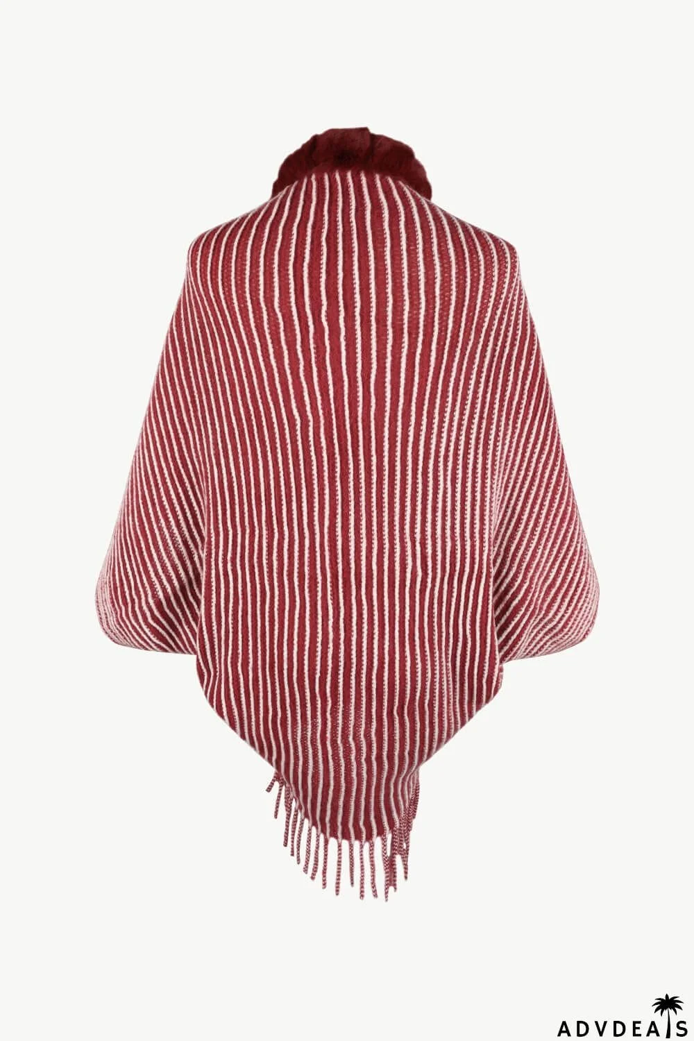 Striped Open Front Fringe Poncho