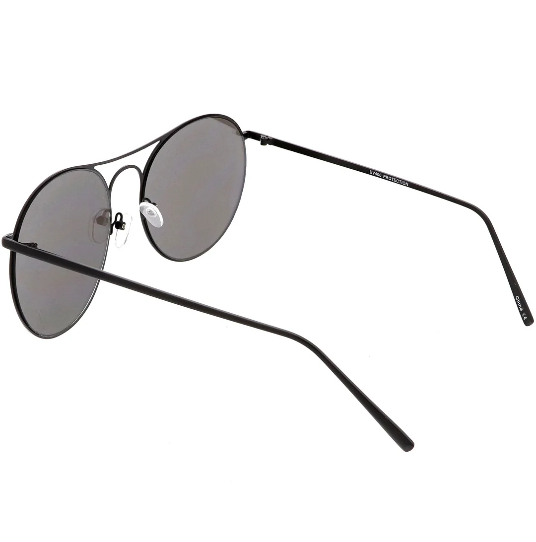 Oversize Metal Aviator glasses Double Nose Bridge Round Color Mirrored Flat Lens 65mm